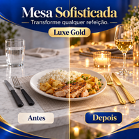 Kit Luxe Gold® – Faqueiro Dourado 24 Peças com Maleta + Brinde Exclusivo