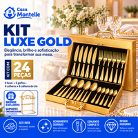 Kit Luxe Gold® – Faqueiro Dourado 24 Peças com Maleta + Brinde Exclusivo