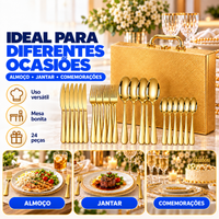 Kit Luxe Gold® – Faqueiro Dourado 24 Peças com Maleta + Brinde Exclusivo